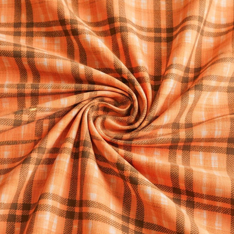 Sanja Checkered Cotton Bedsheet (Orange) - 144 TC media 5