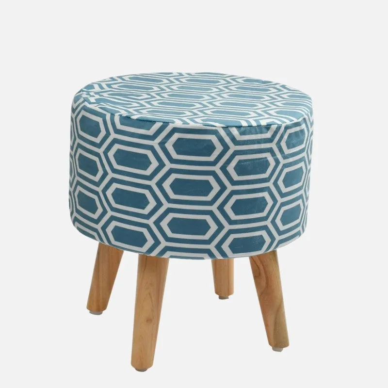 Hexora Blue Box Print Multicolor Engineered Wood Ottomans - Set Of Two media 4