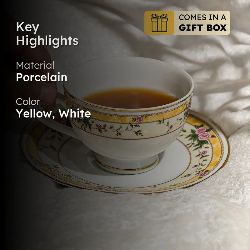Yesenia 24k Gold Brushed Porcelain Tea Cup & Saucer (280 mL) - Twelve Piece Set media 2