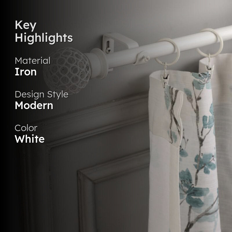 Filigrette Extendable 1" Single Curtain Rod With Round Finial & Brackets (White) media 2