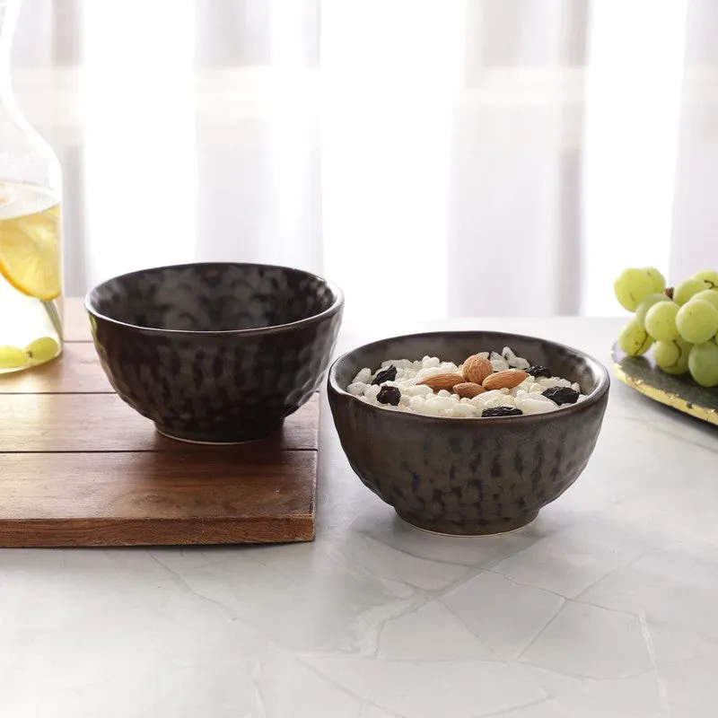 Textured Stoneware Snack Bowl (Dark Brown,350 mL) - Set Of Two media 1