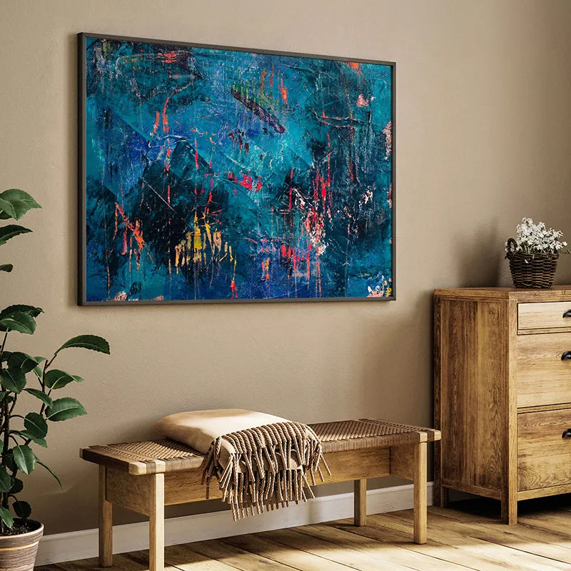 Electric-Blue Abstract Canvas Painting - Black Frame media 3