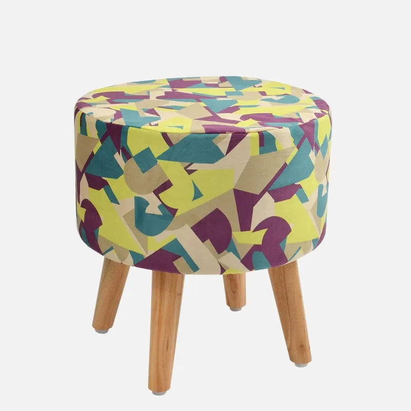 Mosiac Geometric Print Multicolor Engineered Wood Ottomans - Set Of Two media 3