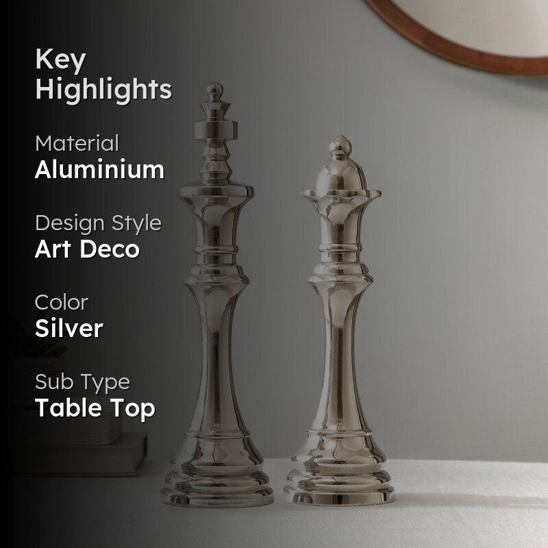 Chess Aluminum Showpiece (Silver) (Large) - Set Of Two media 2