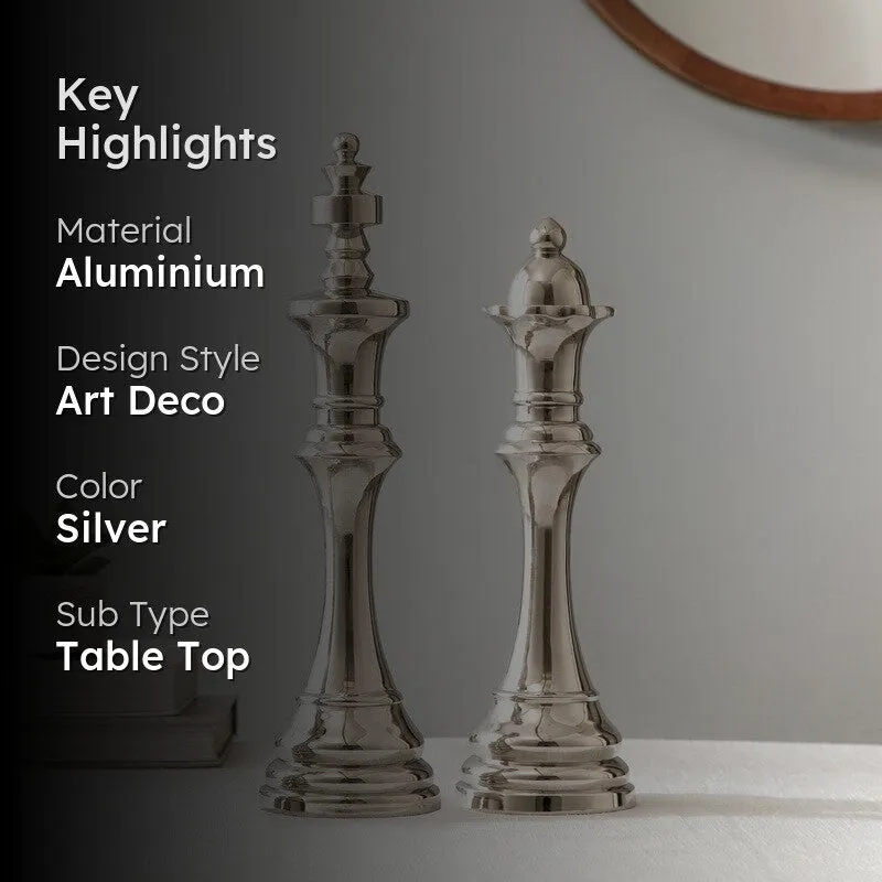 Chess Aluminum Showpiece (Silver) (Large) - Set Of Two media 2