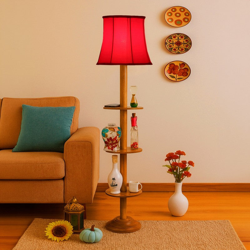 GlowDock Column Wooden Floor Lamp - Red