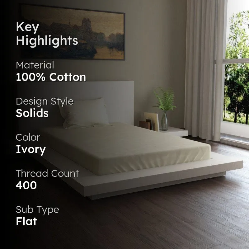 Monochrome Luxe Solid Cotton Bedsheet (Ivory) - 400 TC media 2