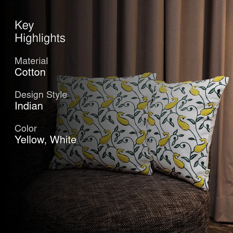 Tuft Tales Tufted Cushion Cover (Yellow & White) - Set Of Two media 2