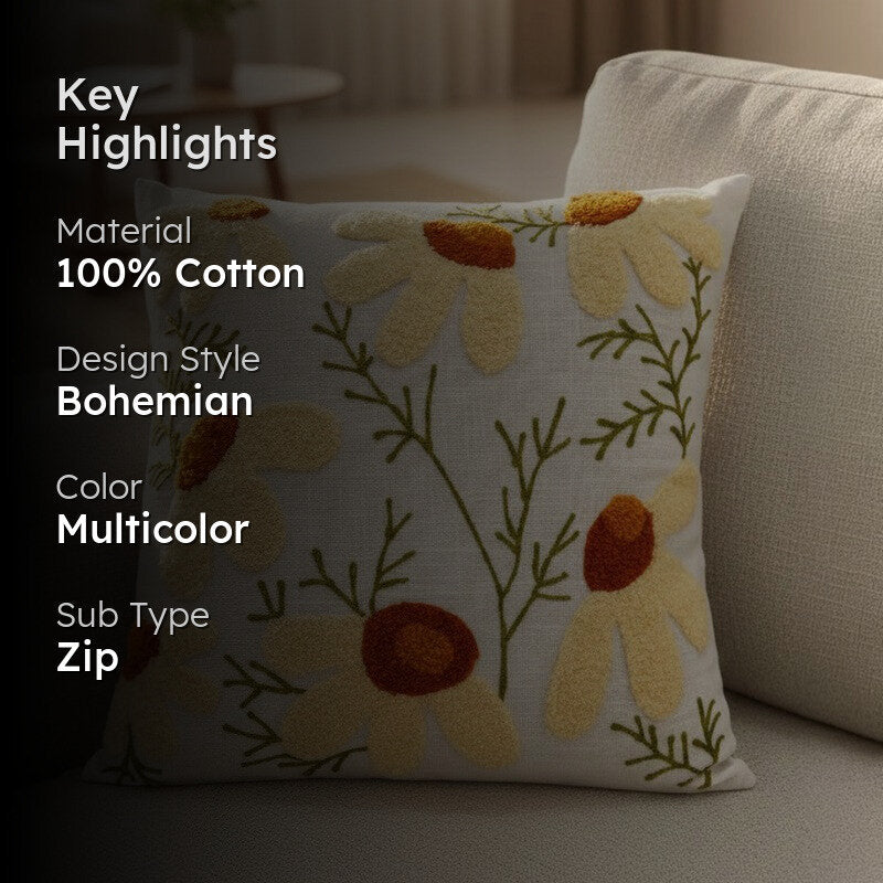 Thread Petals Tufted Cotton Cushion Cover media 2