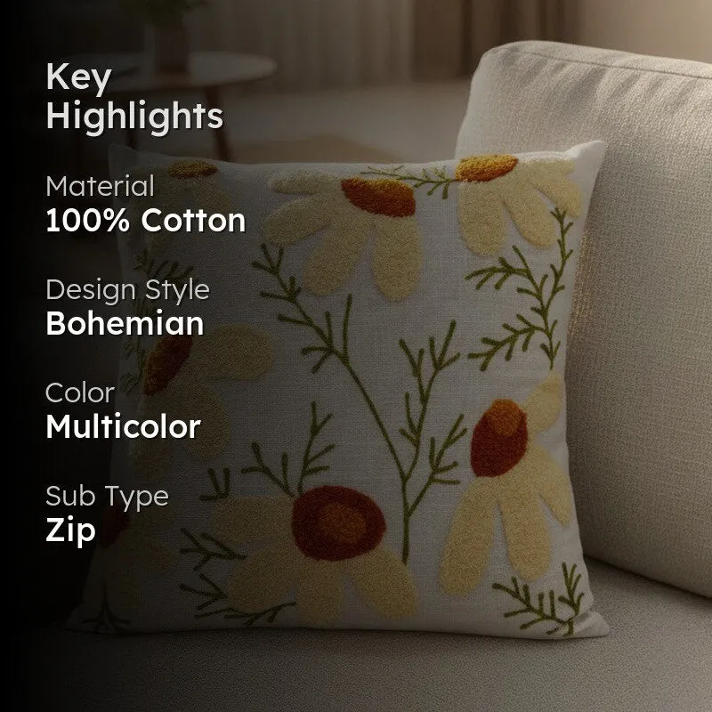 Thread Petals Tufted Cotton Cushion Cover media 2