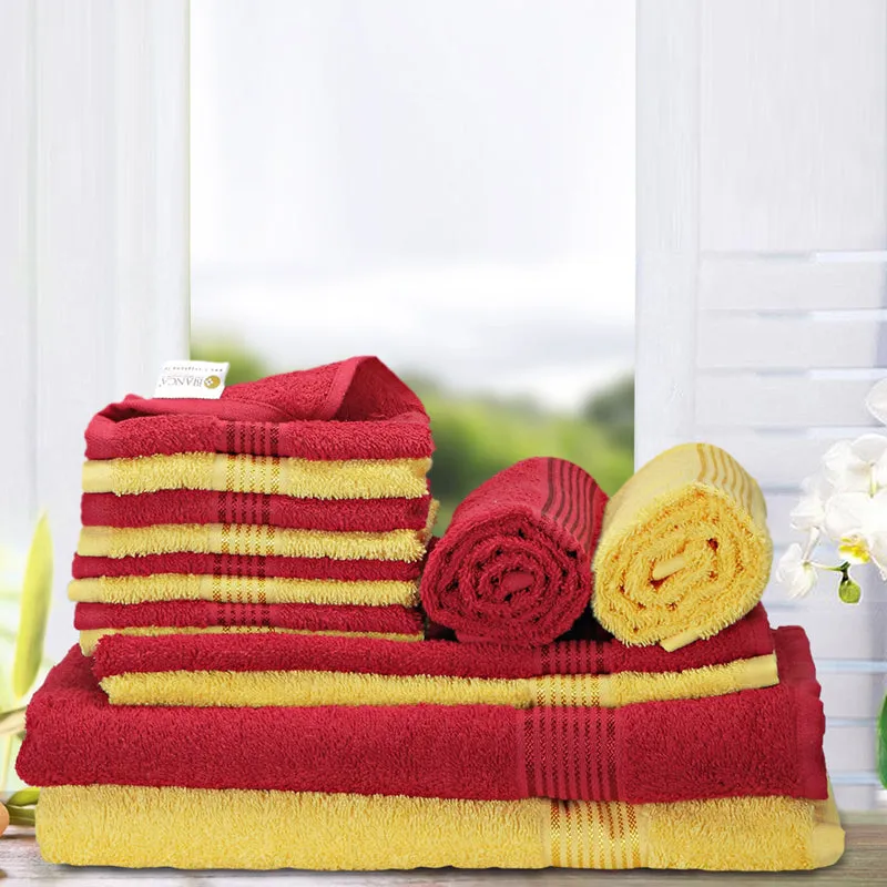 Comfora Towel Set (Red,Yellow) - Fourteen Piece Set media 1