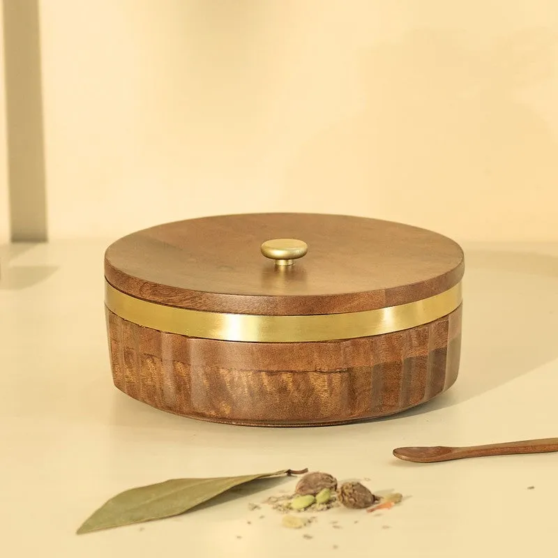 Zari Wooden Masala Box with 7 Containers - Nine Piece Set media 3