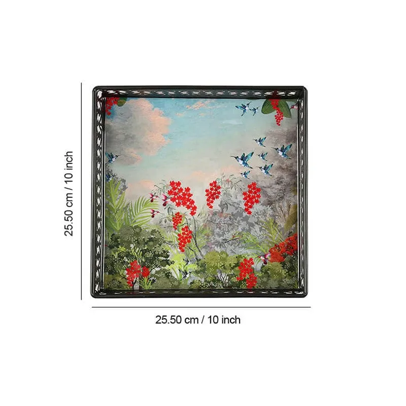 India Circus Tropical Multicolor Square Galvanized Iron Serving Tray media 6