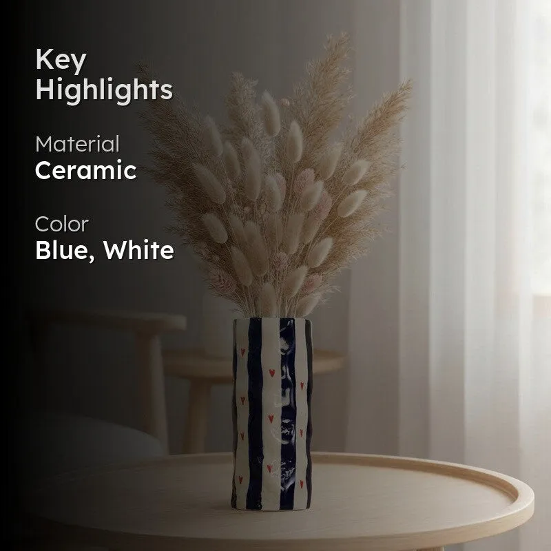 Monoline Stripe Tall Ceramic Vase - Blue media 2