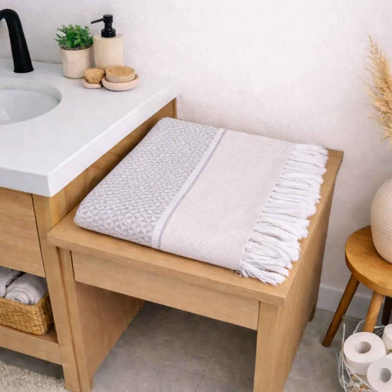 MosacStrip Cotton Bath Towel (Grey & White) - Set Of Two media 4