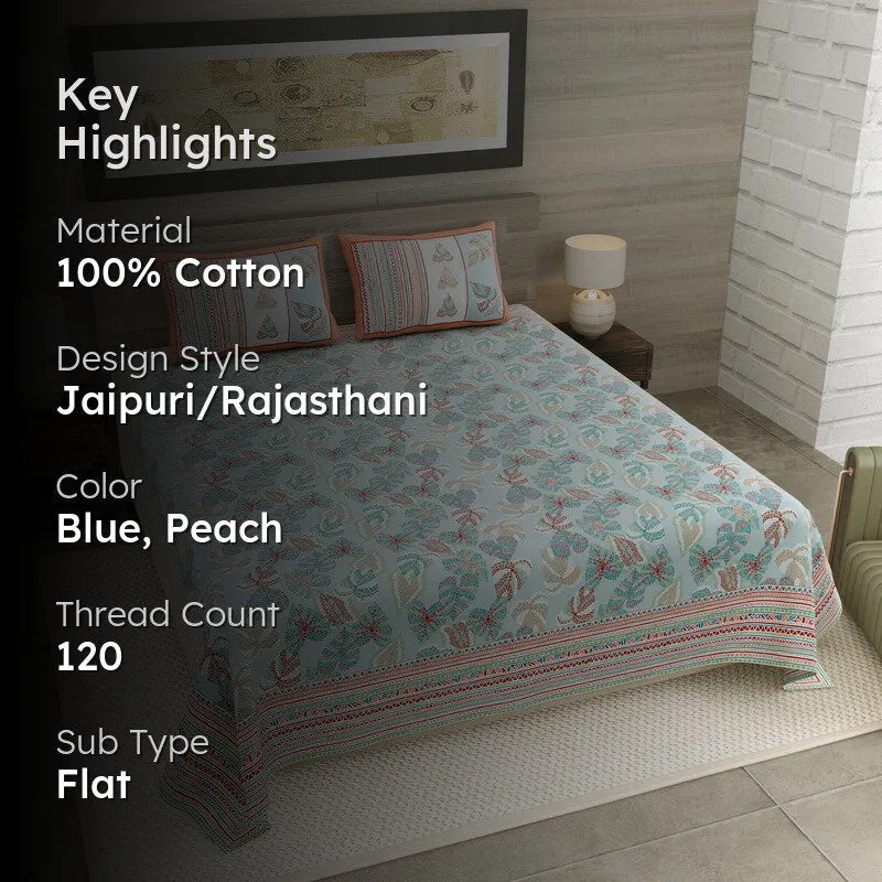 Desert Nest Cotton Bedsheet (Blue,Peach) - 120 TC media 2