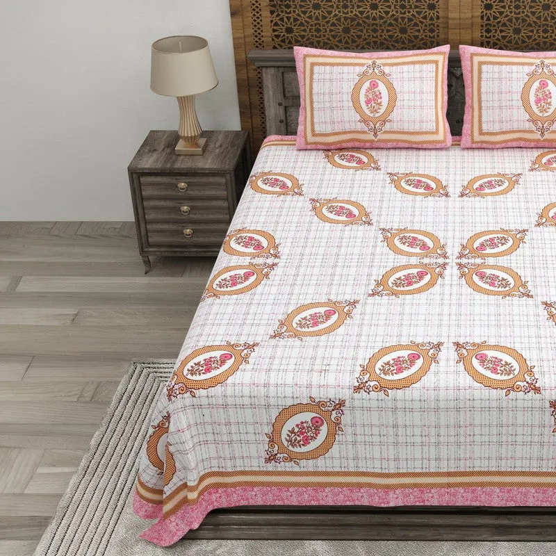 Royalza Cotton Bedsheet (Peach,Pink) - 240 TC media 3