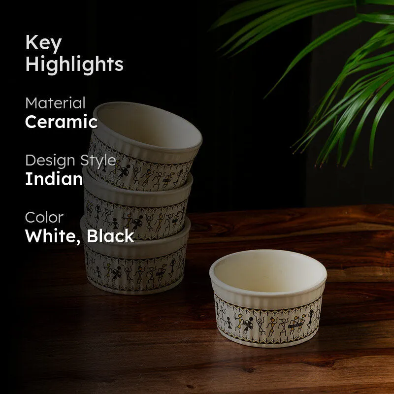 Warli Whirls Ceramic Snack Bowl (180 mL) - Set Of Four media 2