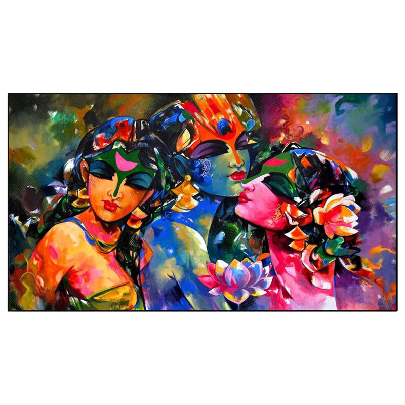 Vibrant Radha Krishna Gopis Canvas Wall Painting media 6