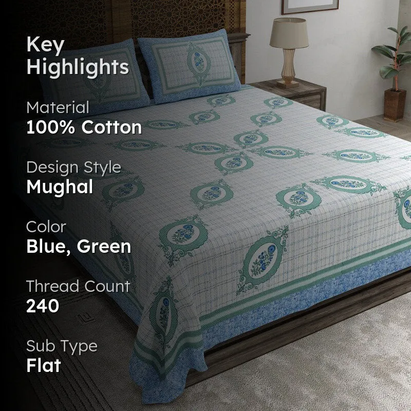 Royalza Cotton Bedsheet (Blue,Green) - 240 TC media 2
