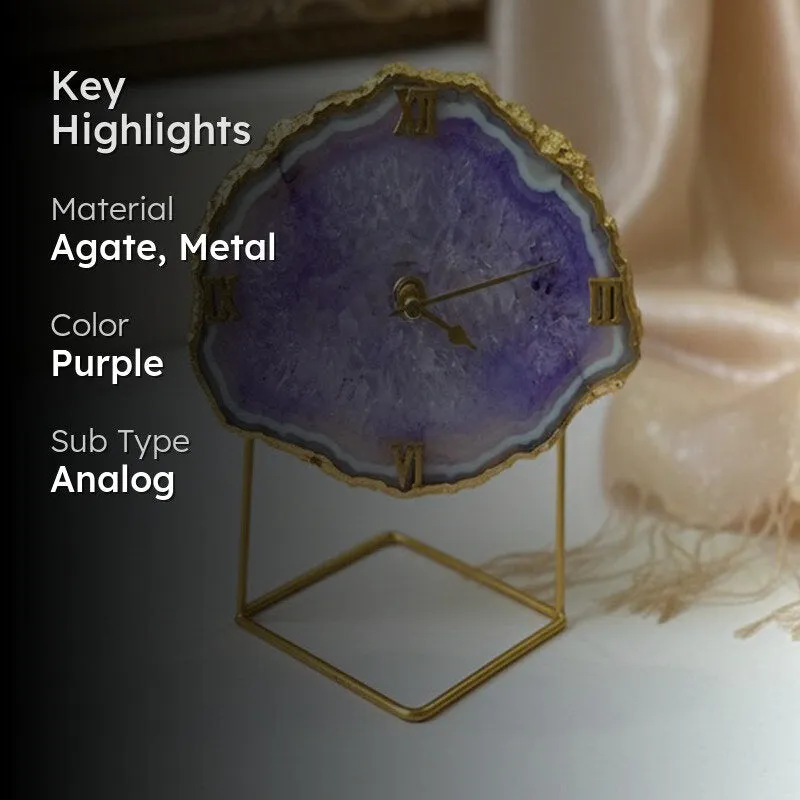 Silvi Handcrafted Agate Table Clock - Purple media 2