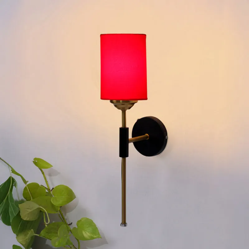 Beryll Cylindrical Steel & Cotton Wall Lamp - Red media 1
