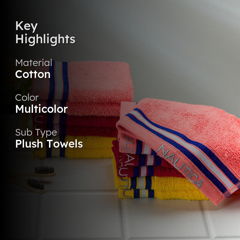 Nautica Dove Down Cotton Hand & Face Towel (Yellow, Burgundy & Coral) - Set Of Twelve media 2
