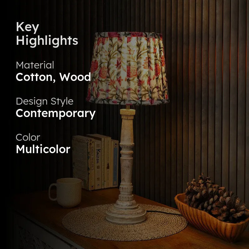 Rosevine Wooden Base Cotton Table Lamp - Multicolor media 2