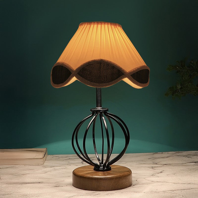 Aurilia Cotton Table Lamp With Wooden Base