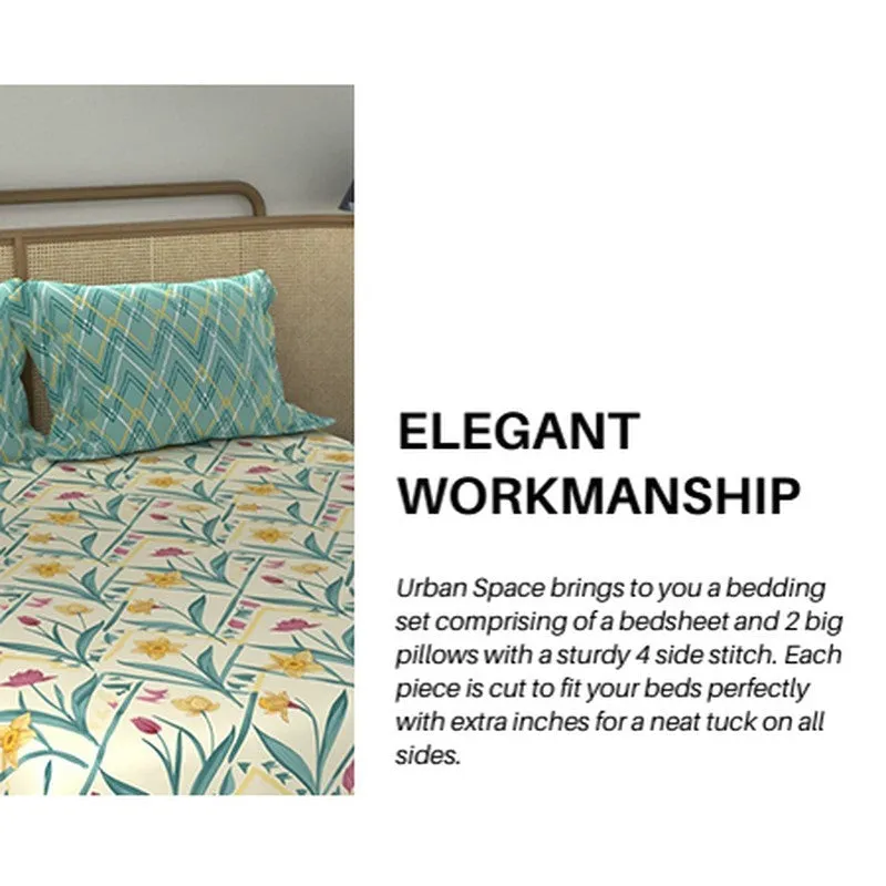Urban Space Meadowra Cotton Bedsheet (Turquoise) - 144 TC media 3