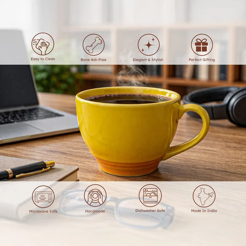 Whimsi Ceramic Coffee Mug (500 mL Each,Yellow) - Set Of Two media 5