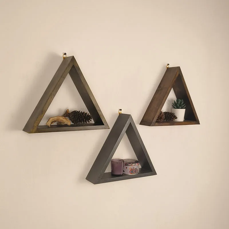 Noirwood III Triangular Set of 3 Wooden Wall Shelves media 4