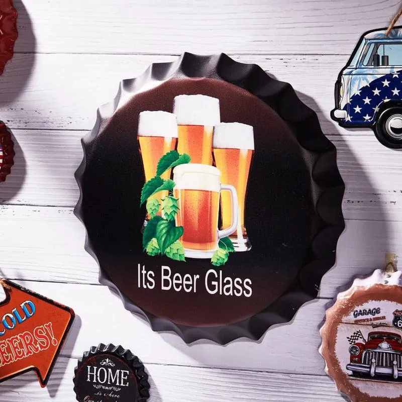 Its Beer Glass Bottle Cap Metal Wall Accent media 1