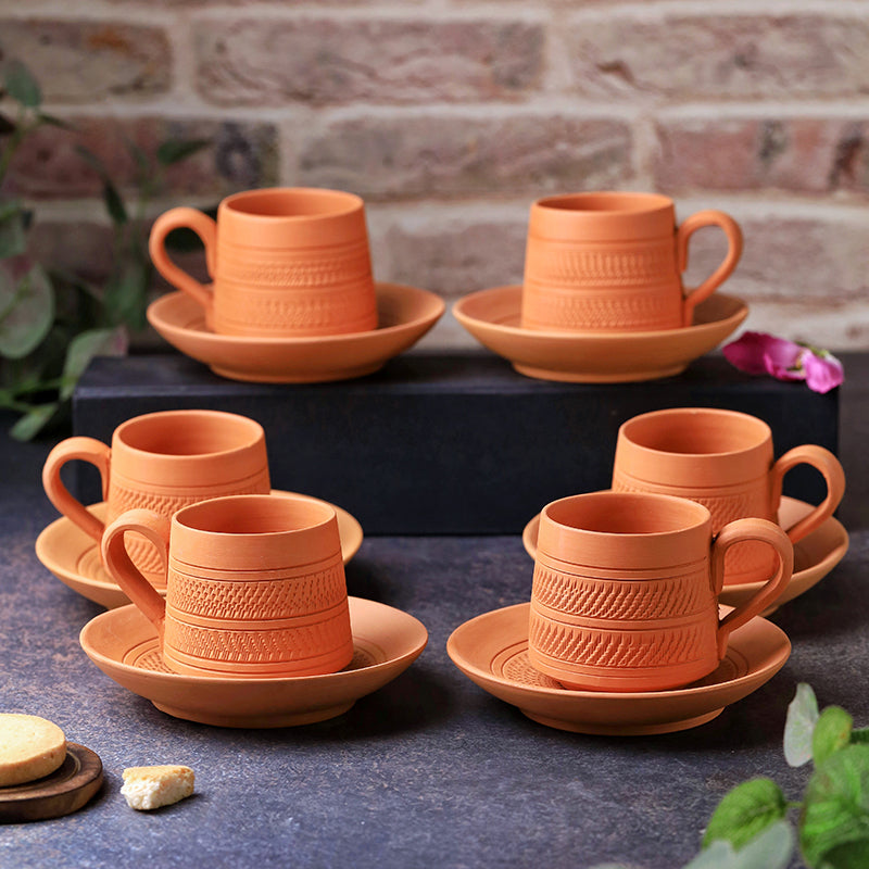 Claysip Terracotta Cup & Saucer (160 mL Each) - Set of Six media 5