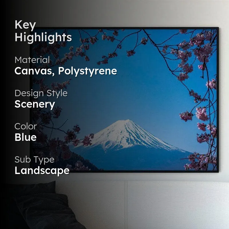Pink Blossom & Fuji Canvas Wall Painting - Black Frame media 2