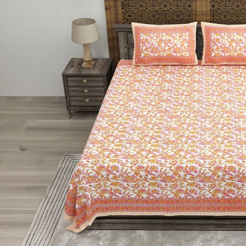 Styleza Cotton Bedsheet (Orange,White) - 240 TC media 3