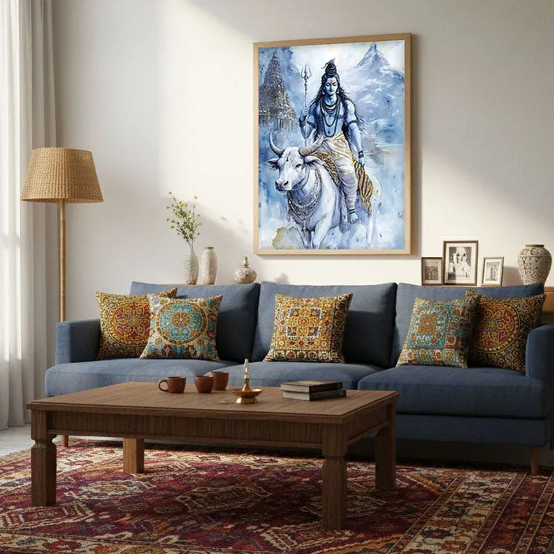 Nandivahana Spiritual Archival Paper Wall Painting - Natural Brown Frame media 4