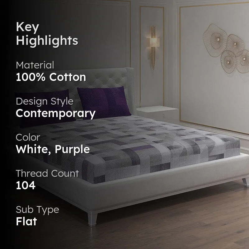 Monte Carlo Checkora Cotton Bedsheet (White,Purple) - 104 TC media 2