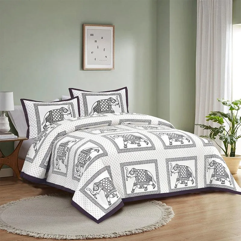 Gajraja Printed Cotton Bedsheet (Grey,Black) - 180 TC media 1