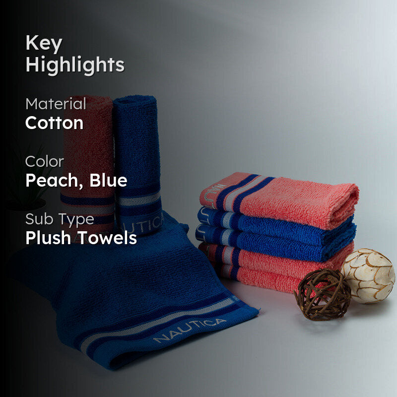 Nautica Dove Down Cotton Face Towel (Coral & Blue) - Set Of Eight media 2