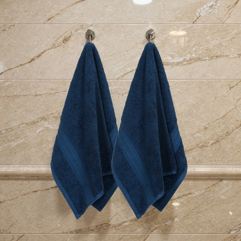 PlushAura Cotton Hand Towel (Dark Blue) - Set Of Two media 3