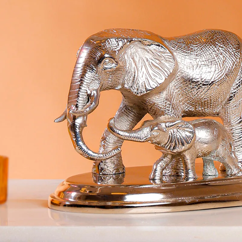 Elegant Silver Elephant Showpiece - Aluminum Animal Figurine media 4