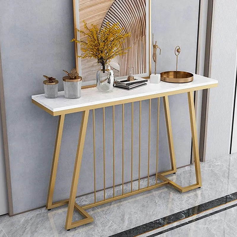 Creative Metal Console Table with Marble Top - Large media 1