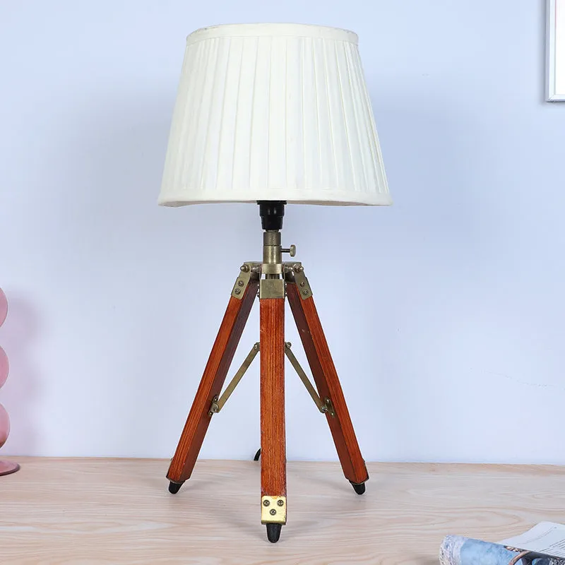Gujo Fold Pleated Tripod Mango Wood Table Lamp - White,Beige media 3