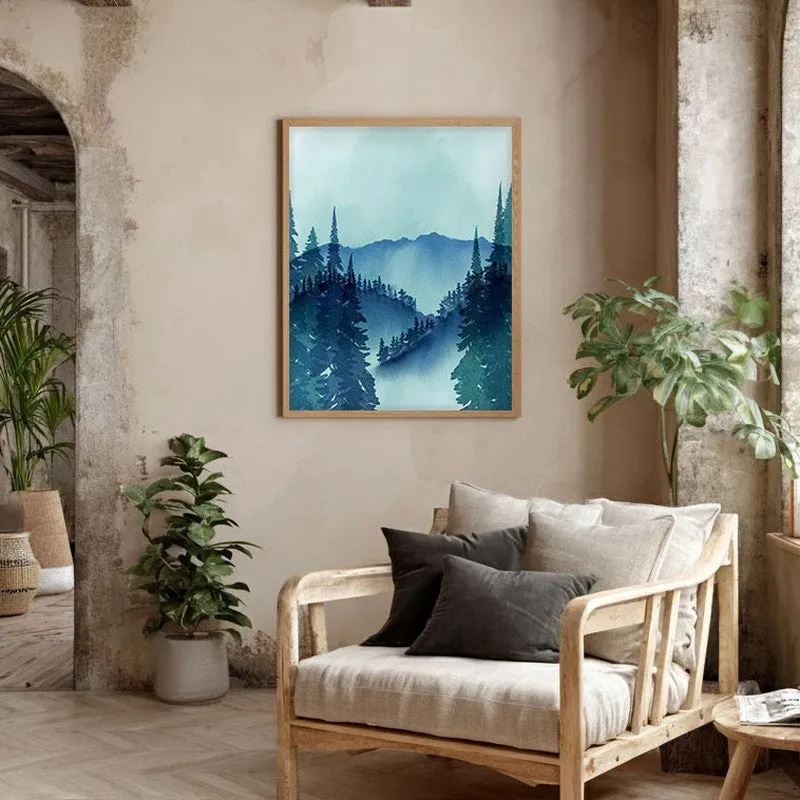 Foggy Forest Archival Paper Wall Art - Natural Brown Frame media 3