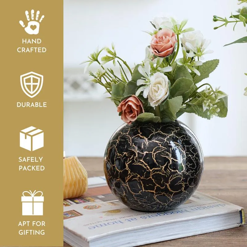 Manva Crackled Ball Vase (Black) - Small media 5