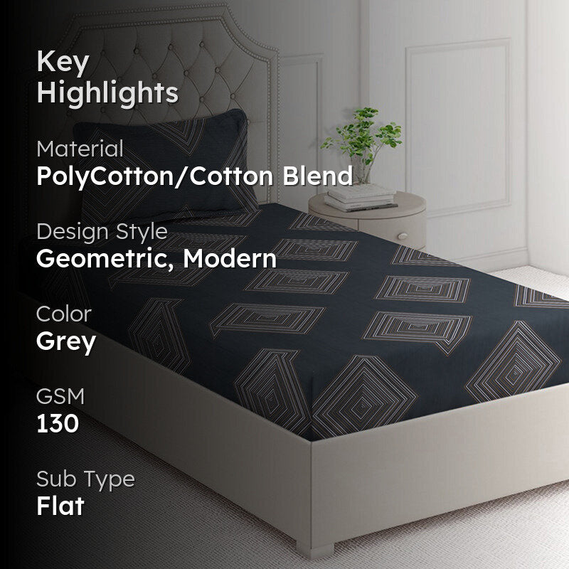Quad Quest Geometric Bedsheet - 130 GSM media 2