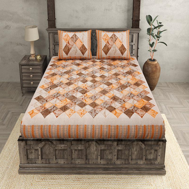 Mateo Geomatric Cotton Bedsheet (Orange) - 180 TC media 3