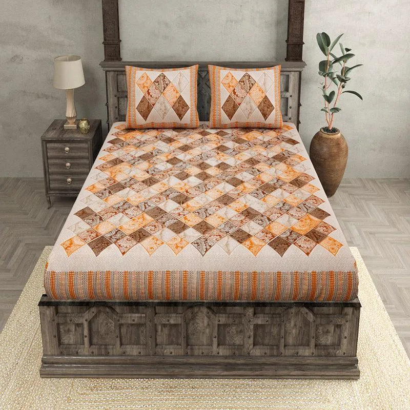 Mateo Geomatric Cotton Bedsheet (Orange) - 180 TC media 3