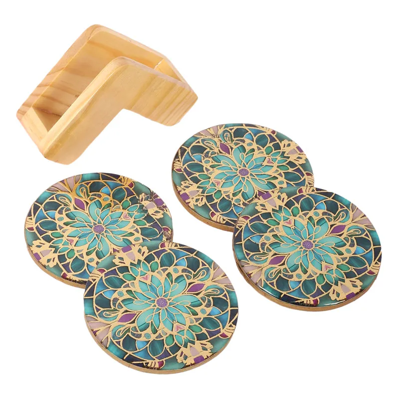 Floral Feast Wooden Coasters with Stand - Five Piece Set media 4